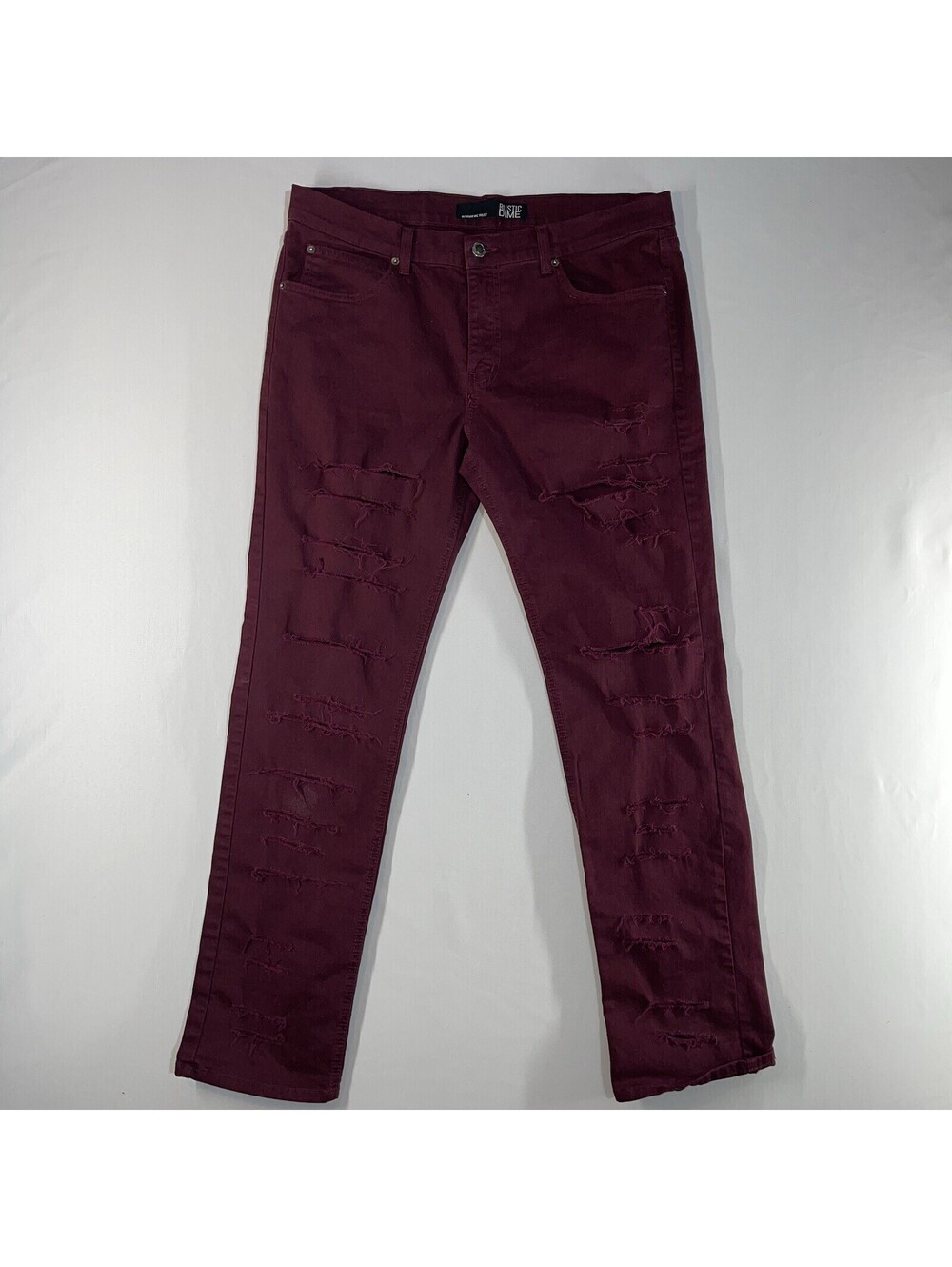 Rustic Dime Jeans Men 36 x 36 Taper Fit Maroon Distressed Denim Stretch Grunge
